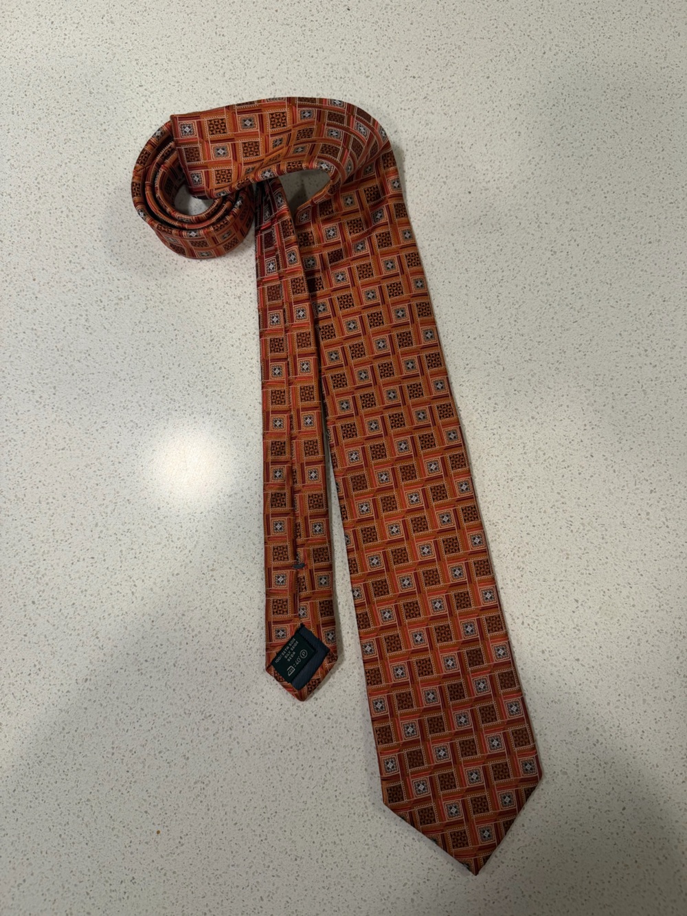 Ermenegildo Zegna Men's Woven Silk Tie Geometric Orange Brown Blue Made Italy